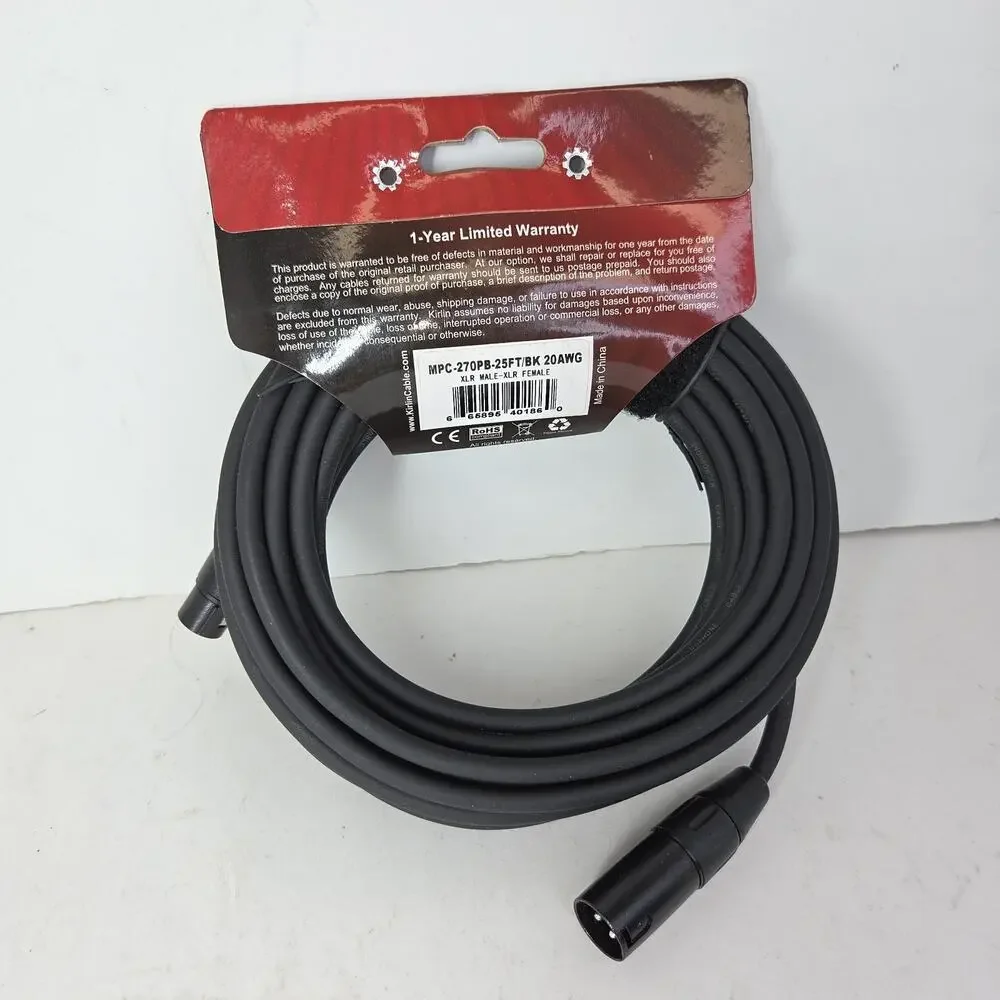 KIRLIN Cable MPC Microphone Cable, XLR, BLACK, 25FT. I2 Music Guitar Concerts